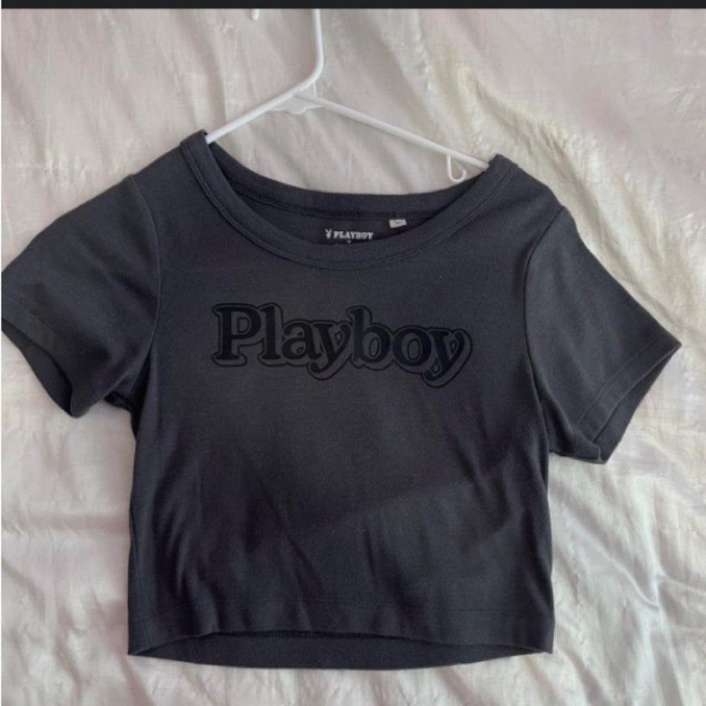 Grey playboy crop top